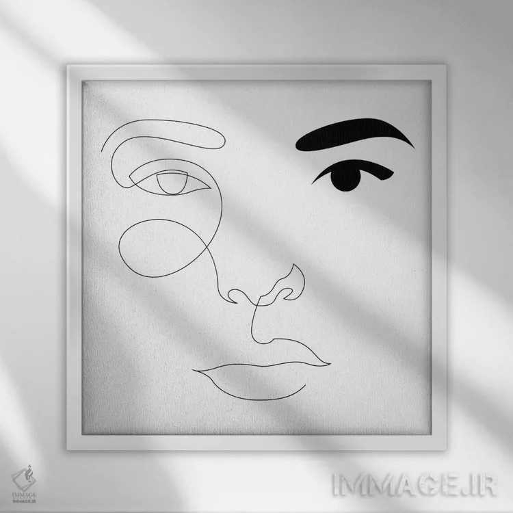 تابلو چهرهٔ خطی مینیمال اثر ادیلوم - نمای قابدار سفید