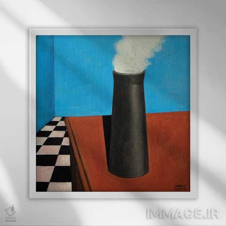 تابلو دودکش روی میز است اثر آندریا واندونی - نمای قابدار سفید