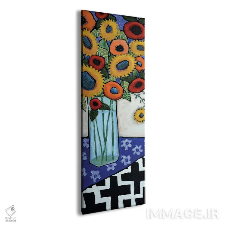 تابلو آفتابگردانهای انتزاعی در گلدان اثر دیویدای هینْدز - نمای پرسپکتیو محصول