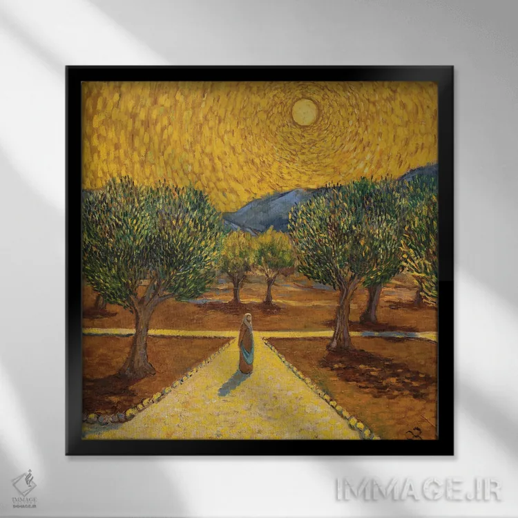 تابلو باغ جتسیمانی (تم معنویتی/تاریخی) اثر الکساندر واشاکمدزه - نمای قابدار مشکی