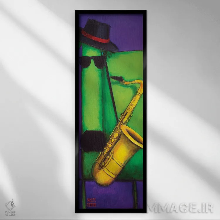 تابلو سگ ساکسیفونزن اثر دنیل پاتریک کسلر - نمای قابدار مشکی