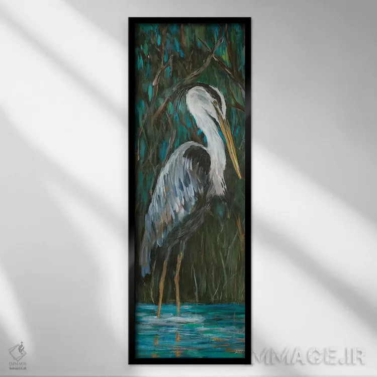 تابلو حواصیل باشکوه اثر جولی دریسه - نمای قابدار مشکی