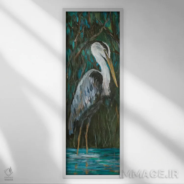 تابلو حواصیل باشکوه اثر جولی دریسه - نمای قابدار سفید