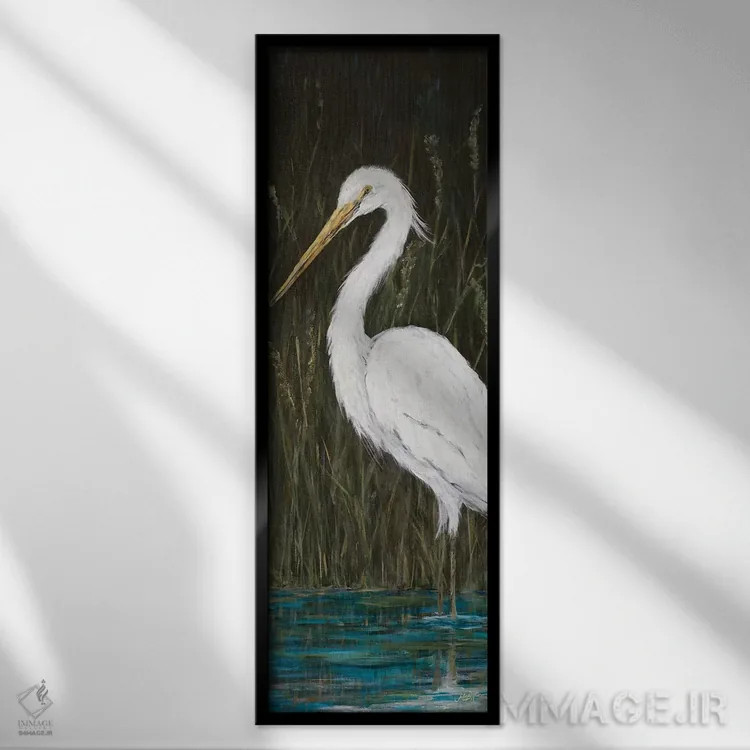 تابلو حواصیل سفید اثر جولی دریسه - نمای قابدار مشکی