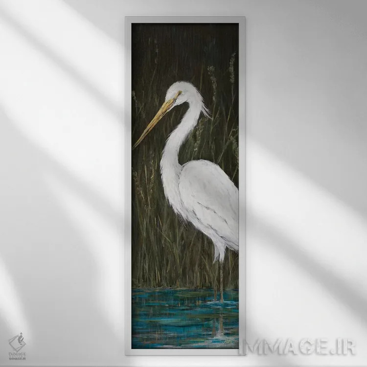 تابلو حواصیل سفید اثر جولی دریسه - نمای قابدار سفید