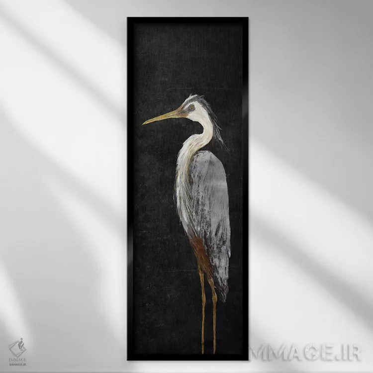 تابلو حواصیل روی پسزمینه مشکی I اثر جولی دریسه - نمای قابدار مشکی