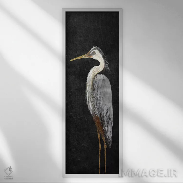 تابلو حواصیل روی پسزمینه مشکی I اثر جولی دریسه - نمای قابدار سفید