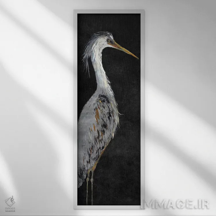 تابلو حواصیل روی پسزمینه مشکی II اثر جولی دریسه - نمای قابدار سفید