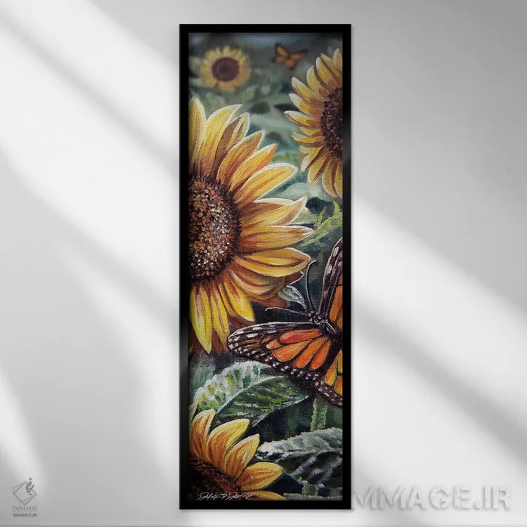 تابلو آفتابگردانها و پروانهها یک اثر دکوتا دیتویلر - نمای قابدار مشکی