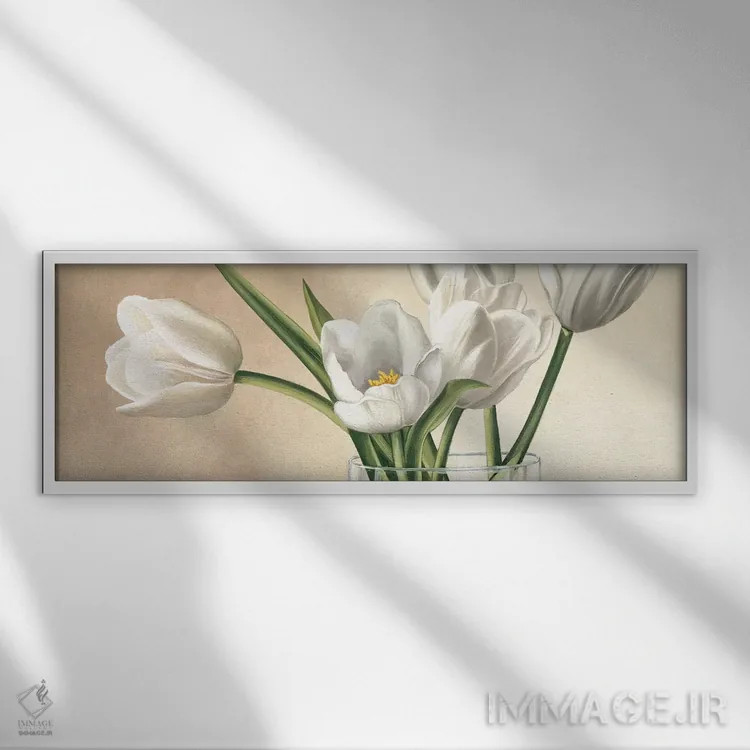 تابلو گلدان با لالههای سفید اثر اوا باربرینی - نمای قابدار سفید