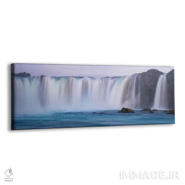 تابلو ایسلند، آبشار گودافوس. آبشار بیش از ۳۰ متر امتداد دارد با آبشارهای کوچک متعدد در لبهها. اثر الن گاف - نمای پرسپکتیو محصول