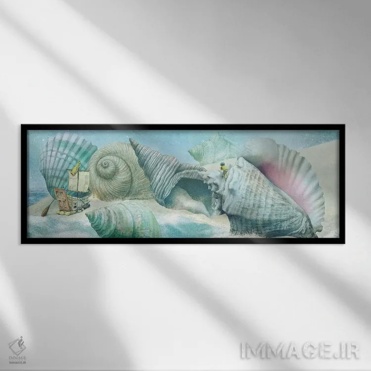 تابلو جزیرهٔ صدفهای غولپیکر اثر اریک فن - نمای قابدار مشکی