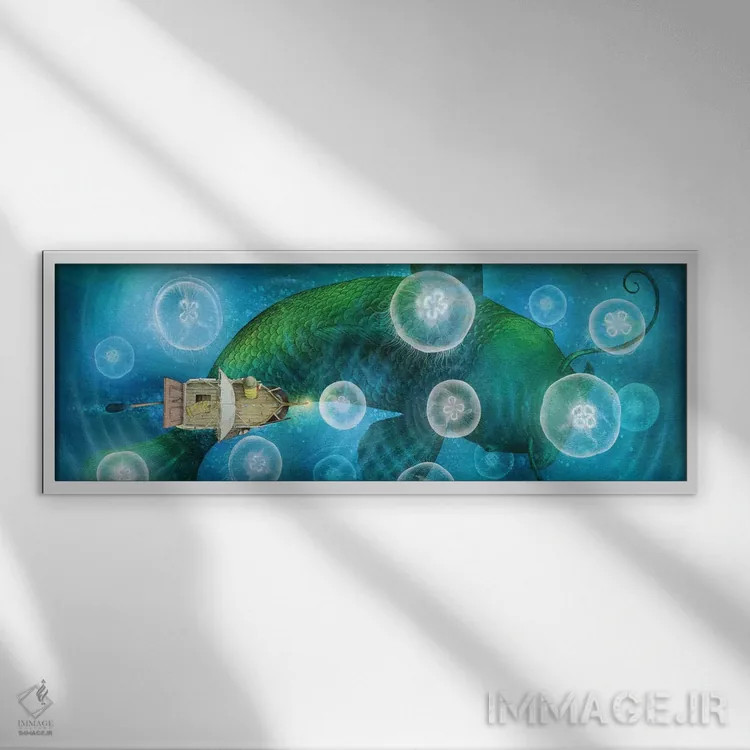 تابلو دریای عروسهای دریایی ماهزی اثر اریک فن - نمای قابدار سفید