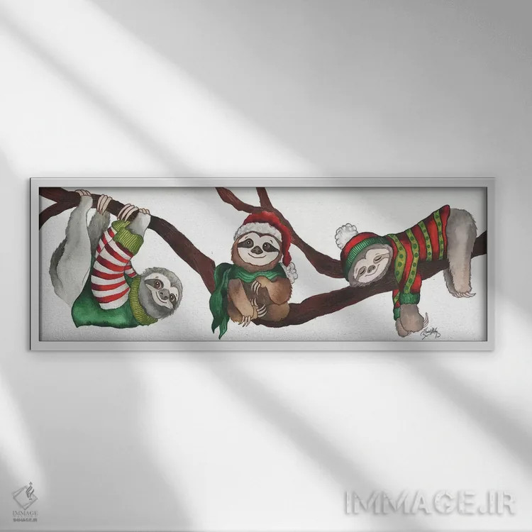 تابلو تنبلهای کریسمسی اثر الیزابت مدلی - نمای قابدار سفید