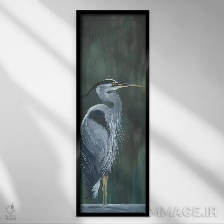 تابلو حواصیل آبی اثر امیلی ماگون - نمای قابدار مشکی