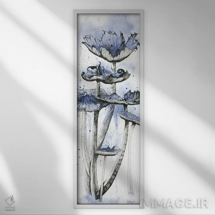 تابلو قارچهای آبی اثر امیلی ماگون - نمای قابدار سفید