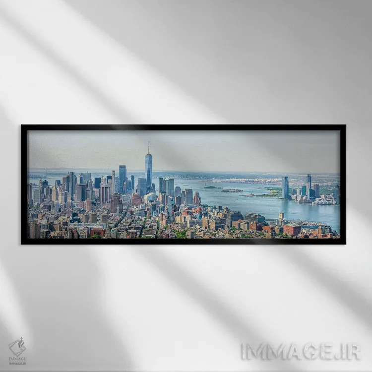 تابلو منظره پانورامای پایین منهتن اثر مانجیک پیکچرز (استودیو عکاسی یا فیلمسازی) - نمای قابدار مشکی