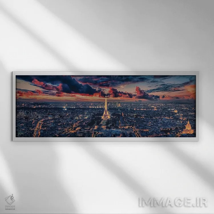 تابلو پانورامای غروب پاریس اثر مانجیک پیکچرز (استودیو عکاسی یا فیلمسازی) - نمای قابدار سفید