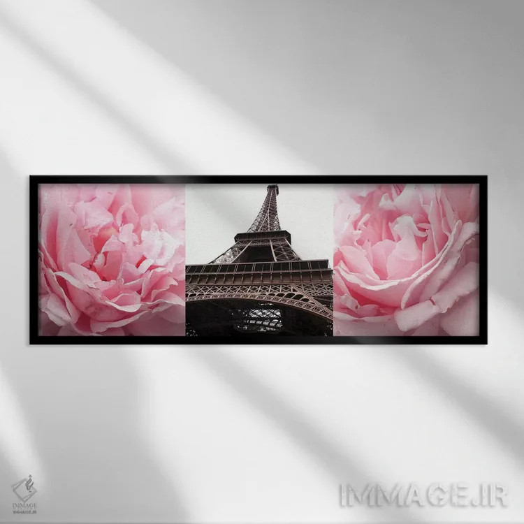 تابلو برج ایفل با رزهای صورتی اثر امیلی ناواس - نمای قابدار مشکی