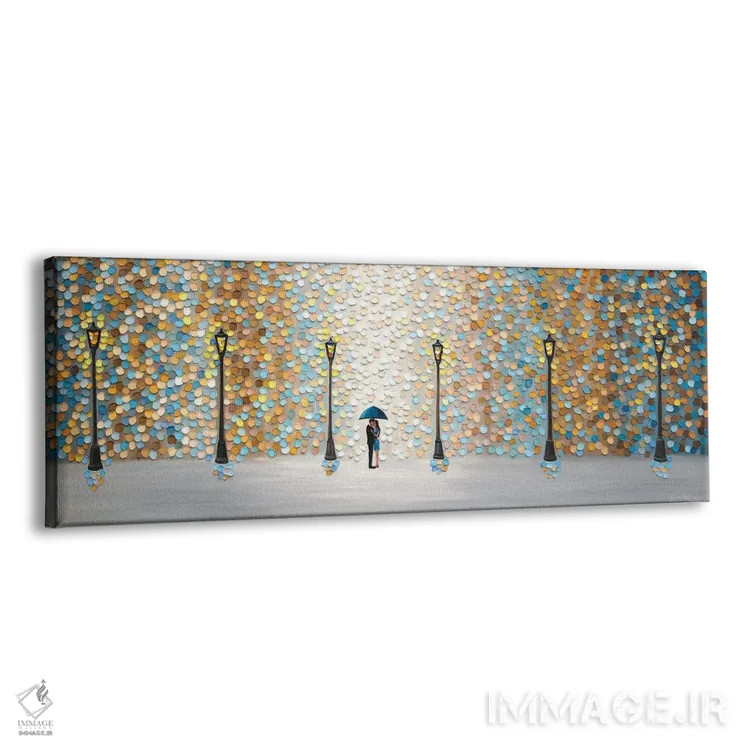 تابلو بوسه زیر باران طلایی اثر اکاترینا ارمیلکینا - نمای پرسپکتیو محصول