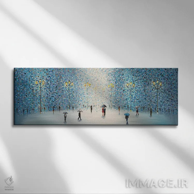تابلو چراغهای خیابان بارانی اثر اکاترینا ارمیلکینا - نمای روبهرو روی دیوار