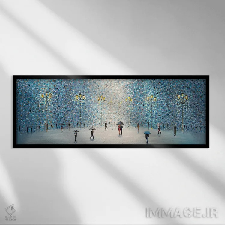 تابلو چراغهای خیابان بارانی اثر اکاترینا ارمیلکینا - نمای قابدار مشکی
