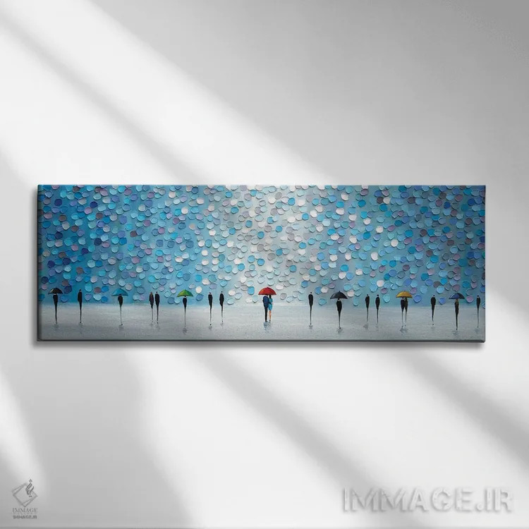 تابلو زیر باران آبی اثر اکاترینا ارمیلکینا - نمای روبهرو روی دیوار