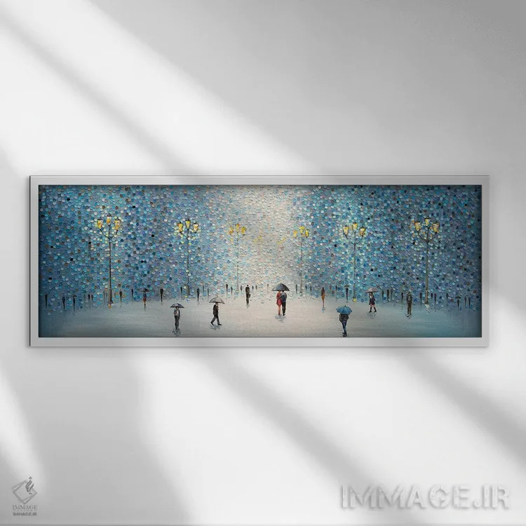 تابلو چراغهای خیابان بارانی اثر اکاترینا ارمیلکینا - نمای قابدار سفید