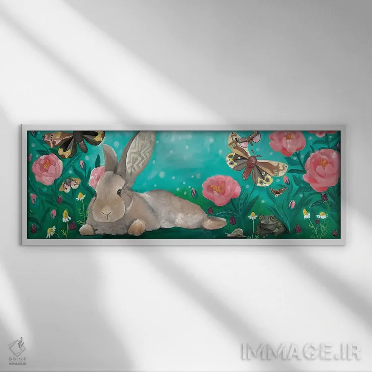 تابلو گردهمایی خرگوشها اثر امیلی رید - نمای قابدار سفید