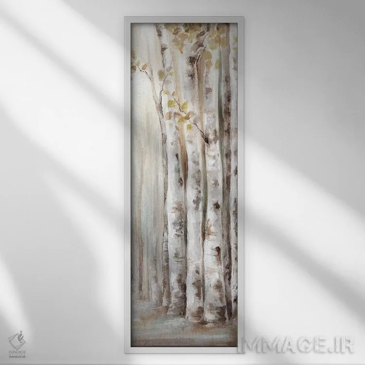 تابلو جنگل توس در غروب II اثر اوا واتس - نمای قابدار سفید