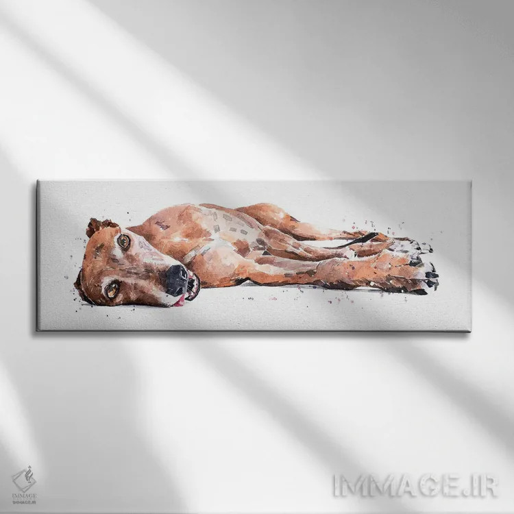 تابلو سگ گریهاوند (نژاد تازی) اثر ادز واترکالرز (برند نقاشی آبرنگ) - نمای روبهرو روی دیوار