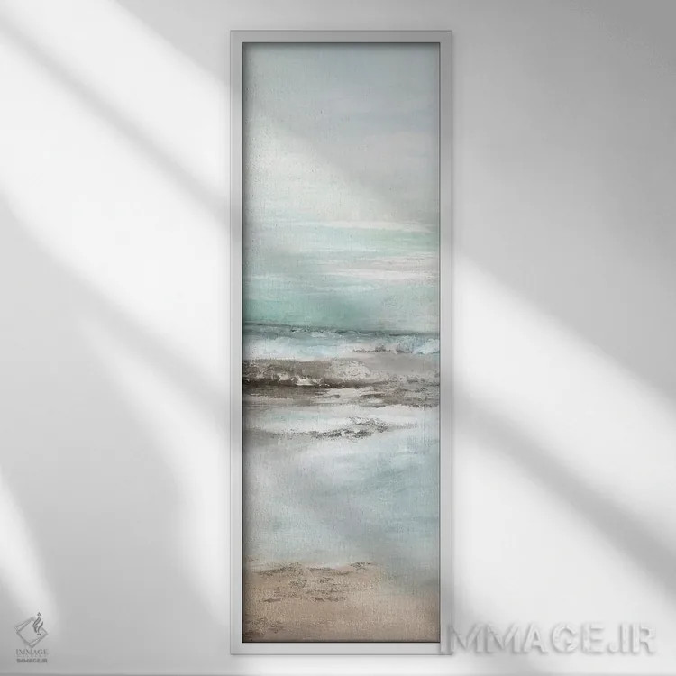 تابلو ساحل فیروزهای ۱ اثر اوا واتس - نمای قابدار سفید
