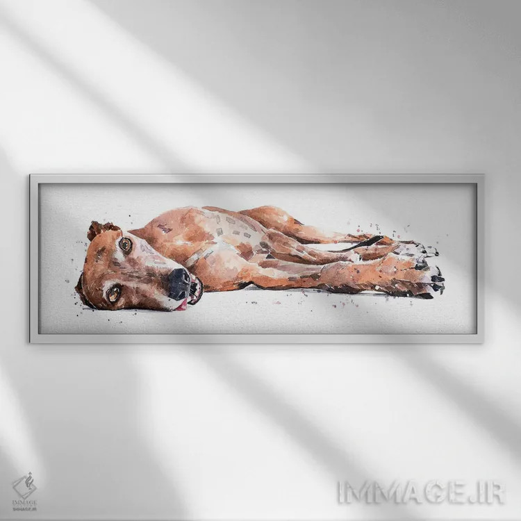تابلو سگ گریهاوند (نژاد تازی) اثر ادز واترکالرز (برند نقاشی آبرنگ) - نمای قابدار سفید