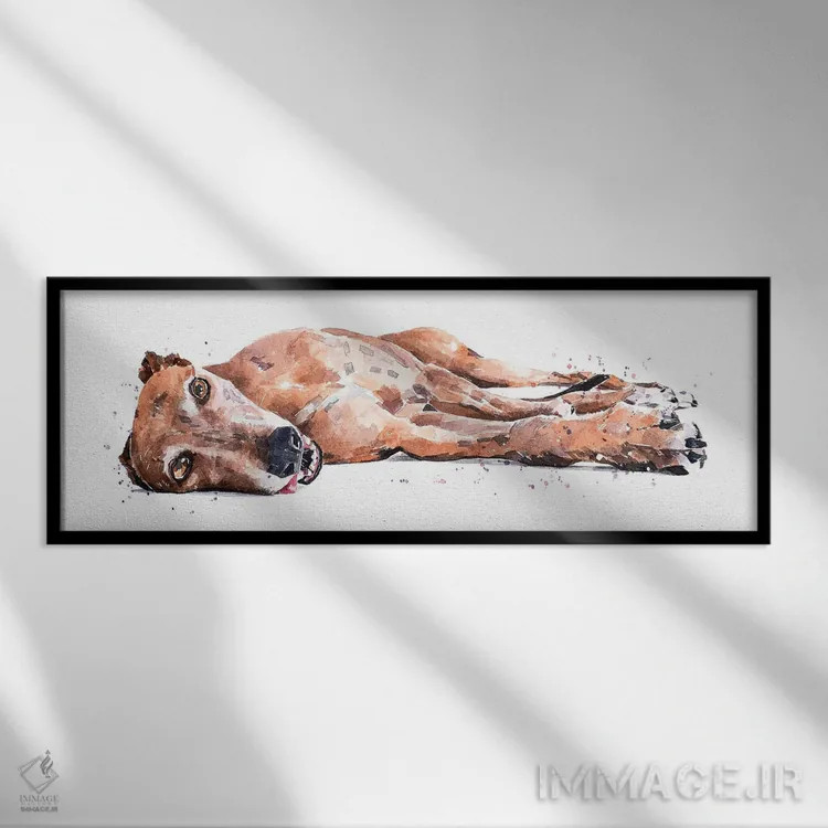 تابلو سگ گریهاوند (نژاد تازی) اثر ادز واترکالرز (برند نقاشی آبرنگ) - نمای قابدار مشکی