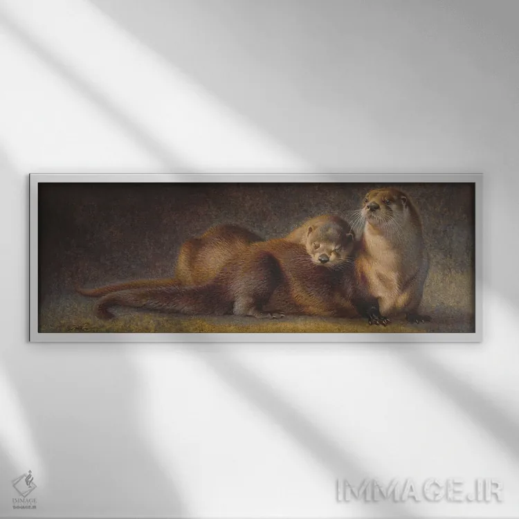 تابلو همنشینان صمیمی: سمورها اثر ازرا تاکر - نمای قابدار سفید