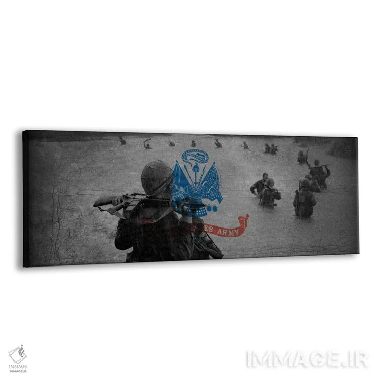 تابلو پرچم ارتش آمریکا (پسزمینه یگان در حال حرکت) اثر آیکانواس (شرکت چاپ هنری) - نمای پرسپکتیو محصول