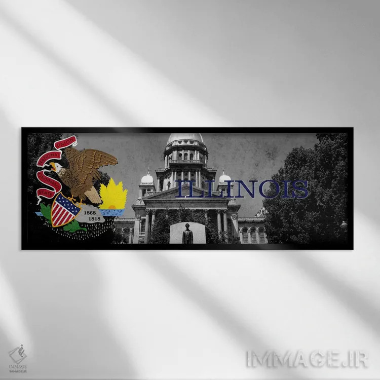 تابلو ایلینوی (ساختمان کنگره با زوم) منظرهٔ پانوراما اثر آیکانواس (شرکت چاپ هنری) - نمای قابدار مشکی