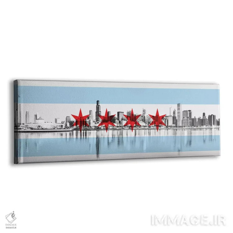 تابلو پرچم شهر شیکاگو (منظره مرکز شهر) پانوراما اثر فایو بای فایو کالکتیو - نمای پرسپکتیو محصول