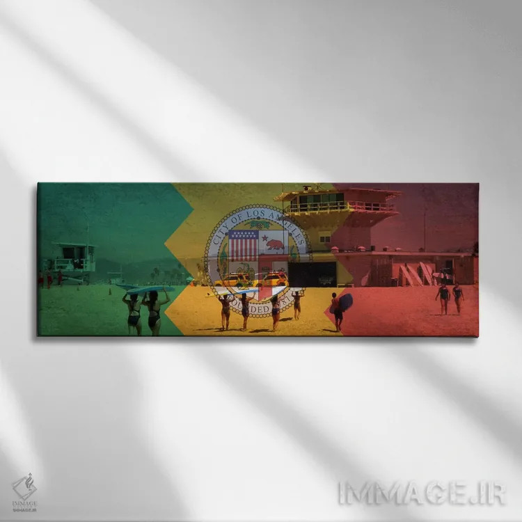 تابلو پرچم لسآنجلس، کالیفرنیا اثر آیکانواس (شرکت چاپ هنری) - نمای روبهرو روی دیوار