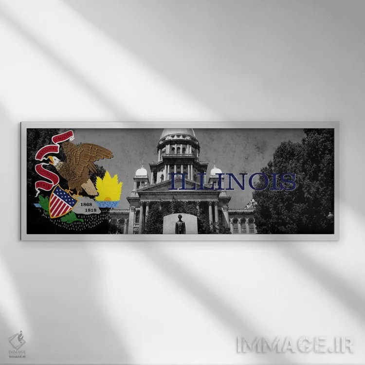 تابلو ایلینوی (ساختمان کنگره با زوم) منظرهٔ پانوراما اثر آیکانواس (شرکت چاپ هنری) - نمای قابدار سفید