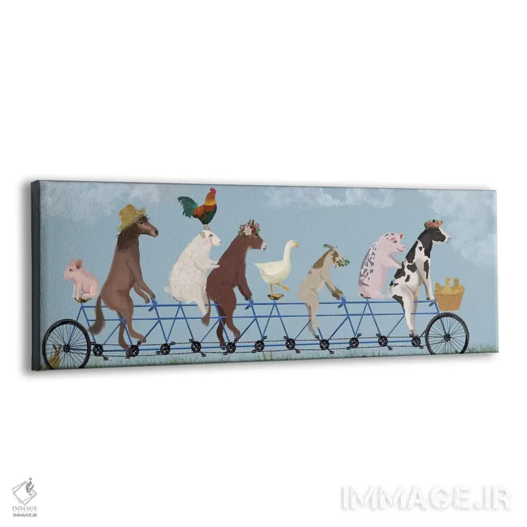 تابلو حیوانات مزرعه دوچرخهسوار دو نفره اثر فب فانکی (استودیو هنری) - نمای پرسپکتیو محصول