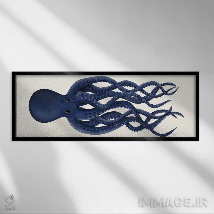 تابلو اختاپوس غولپیکر، سراسری آبی اثر فب فانکی (استودیو هنری) - نمای قابدار مشکی