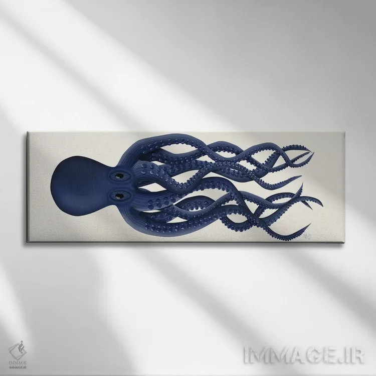 تابلو اختاپوس غولپیکر، سراسری آبی اثر فب فانکی (استودیو هنری) - نمای روبهرو روی دیوار