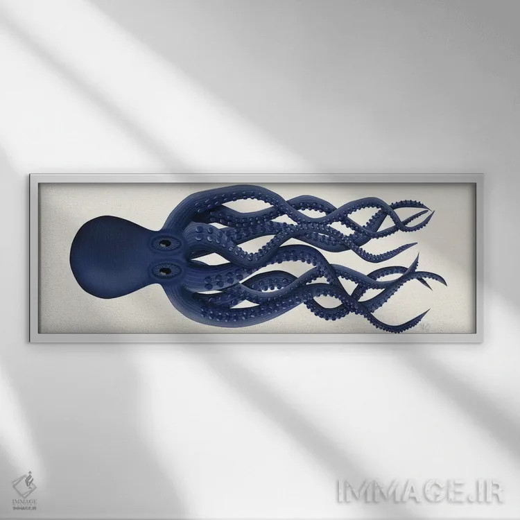 تابلو اختاپوس غولپیکر، سراسری آبی اثر فب فانکی (استودیو هنری) - نمای قابدار سفید