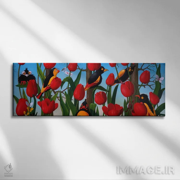 تابلو پرندگان در بهار اثر فرانک وارمدام - نمای روبهرو روی دیوار