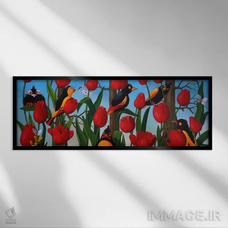 تابلو پرندگان در بهار اثر فرانک وارمدام - نمای قابدار مشکی