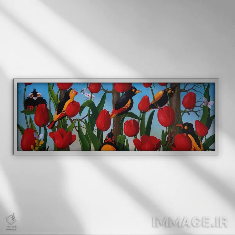 تابلو پرندگان در بهار اثر فرانک وارمدام - نمای قابدار سفید