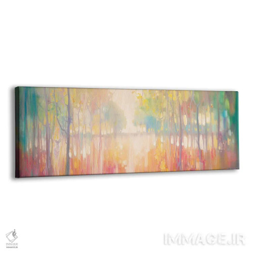 تابلو پاییز فرا میخواند، چشمانداز گستردهٔ دریاچه میان درختان پاییزی اثر گیل بوستامانته - نمای پرسپکتیو محصول