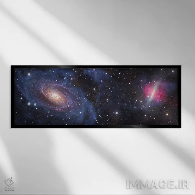 تابلو کهکشان بود (M81) و کهکشان سیگاری (M82) در دب اکبر اثر رابرت گندلر - نمای قابدار مشکی