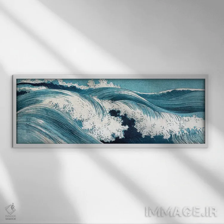 تابلو اوئهارا: امواج اقیانوس اثر اوهارا کونن (نقاش ژاپنی) - نمای قابدار سفید